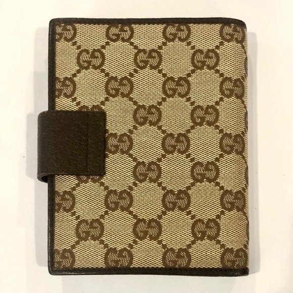 M GUCCI MONOGRAM Leather Canvas Agenda Binder Passport Holder Credit Card Wallet - Picture 3 of 17